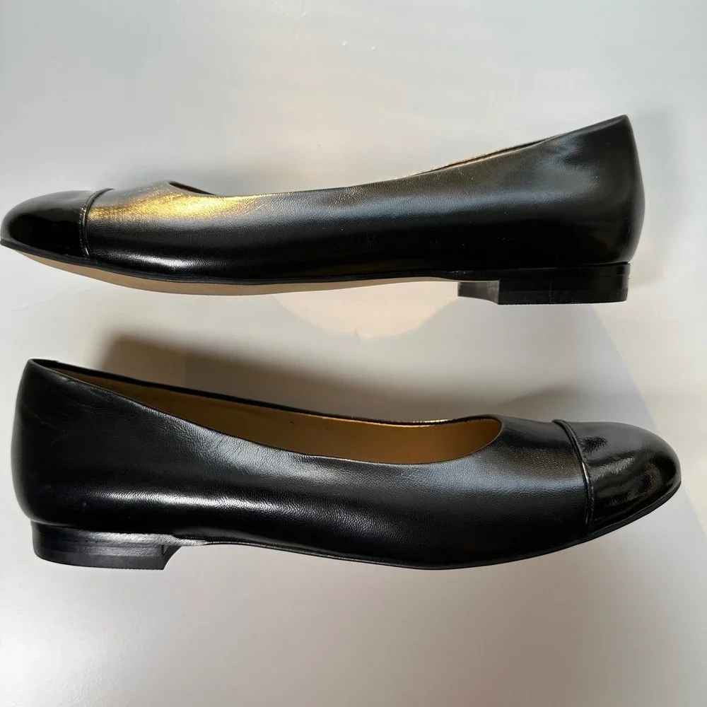 Trotters Black Leather Cap-Toe Ballet Flat‎ Sz 6.5N Classic Office Comfort